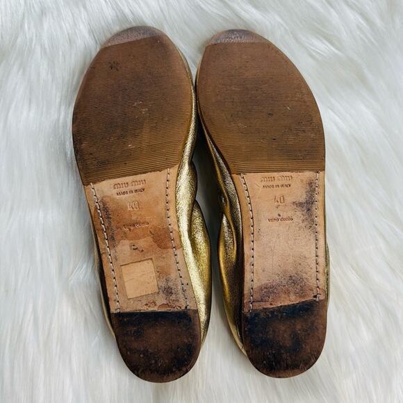 Miu Miu Gold Rhinestone Embellished Scrunch Flats - Picture 5 of 9